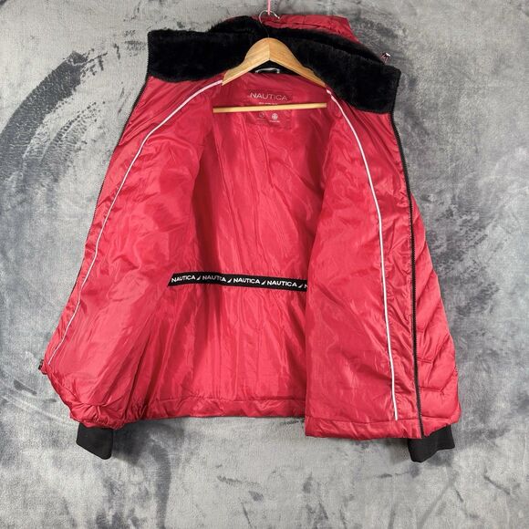 NAUTICA Sz 2XL Womens Coat Red Stretch Side Jacket Quilted Puffer Faux Fur  XXL - Picture 6 of 12